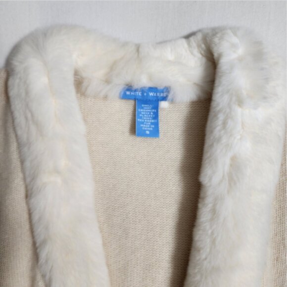 White+Warren 100% Cashmere Open Front Shrug w/Rabbit Trim Vintage RARE - Picture 5 of 8
